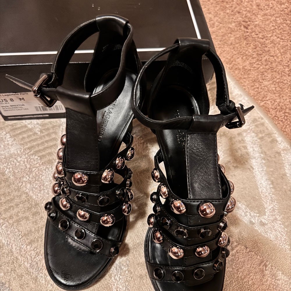 Karl Lagerfeld Black Sandals with Metallic Accents